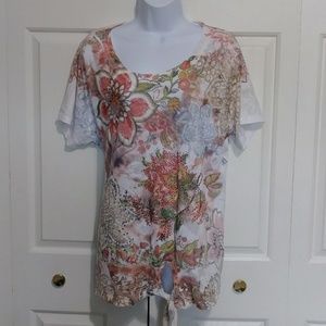 Short Sleeve Floral Print Burnout Top - No Brand T